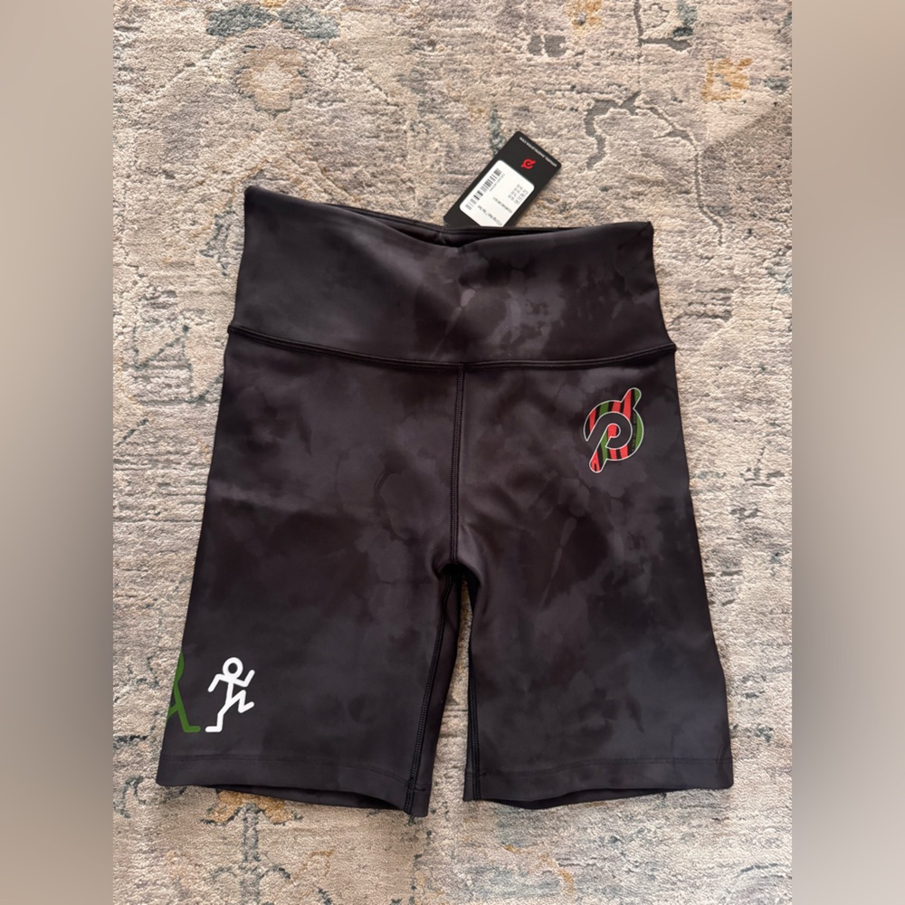 Peloton Black Bike Shorts with Multicolor Logo Size S NWT